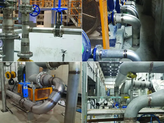 Process piping at the Caesar Pac carton factory