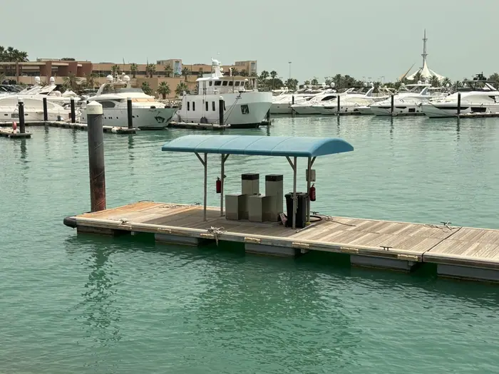 Marine fuel station on a pontoon at Salmiya Marina